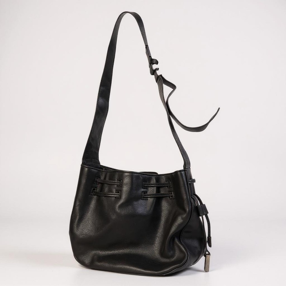 Halston Heritage Women Black Leather Crossbody Shoulder‎ Hobo Suede Bag Purse